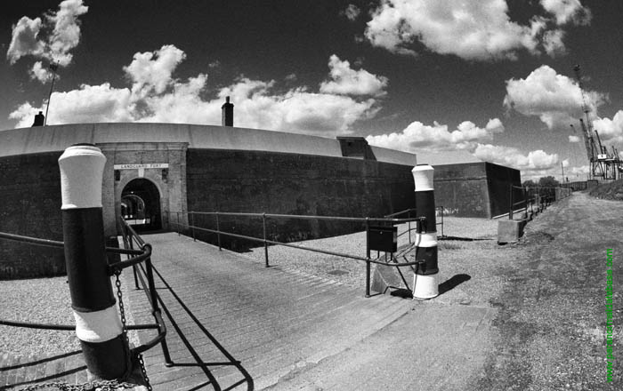 front of landguard fort, the docks visible in the background